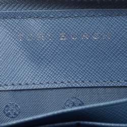 Pre Owned Tory Burch Blue Leather Robinson Zip Around Wallet