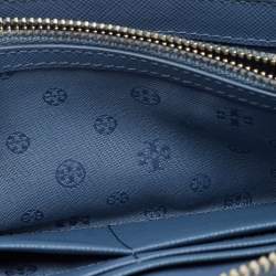 Pre Owned Tory Burch Blue Leather Robinson Zip Around Wallet