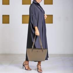 Pre Owned Tory Burch Grey Saffiano Leather York Buckle Tote