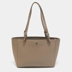 Pre Owned Tory Burch Grey Saffiano Leather York Buckle Tote