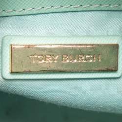 Pre Owned Tory Burch Light Green Leather Robinson Double Zip Tote