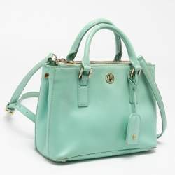Pre Owned Tory Burch Light Green Leather Robinson Double Zip Tote