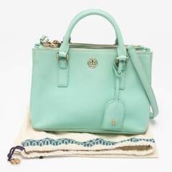 Pre Owned Tory Burch Light Green Leather Robinson Double Zip Tote