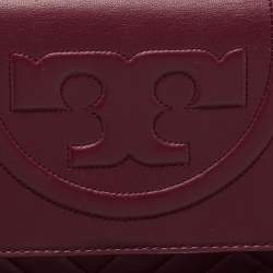 Pre Owned Tory Burch Burgundy Leather Alexa Chain Clutch