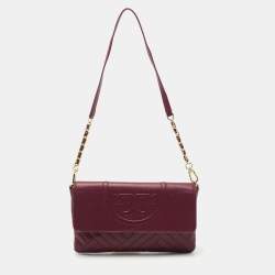 Pre Owned Tory Burch Burgundy Leather Alexa Chain Clutch