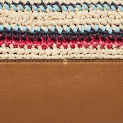 Pre Owned Tory Burch Multicolor Stripe Raffia and Leather Marion Tote