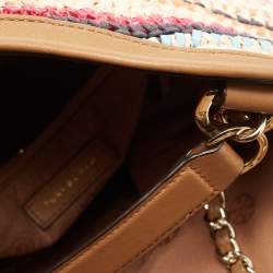 Pre Owned Tory Burch Multicolor Stripe Raffia and Leather Marion Tote