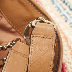 Pre Owned Tory Burch Multicolor Stripe Raffia and Leather Marion Tote