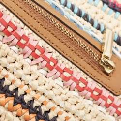 Pre Owned Tory Burch Multicolor Stripe Raffia and Leather Marion Tote