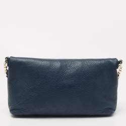 Pre Owned Tory Burch Blue Leather Foldover Crossbody Bag