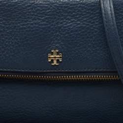 Pre Owned Tory Burch Blue Leather Foldover Crossbody Bag