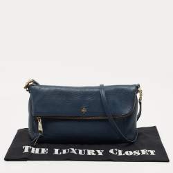 Pre Owned Tory Burch Blue Leather Foldover Crossbody Bag