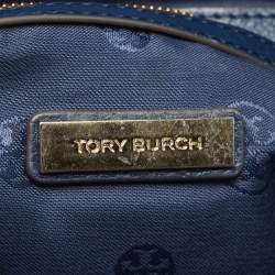 Pre Owned Tory Burch Blue Leather Foldover Crossbody Bag