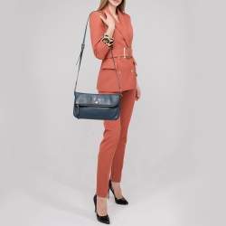 Pre Owned Tory Burch Blue Leather Foldover Crossbody Bag