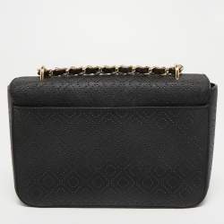 Pre Owned Tory Burch Black Perforated Leather Bryant Flap Shoulder Bag