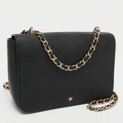 Pre Owned Tory Burch Black Perforated Leather Bryant Flap Shoulder Bag