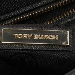 Pre Owned Tory Burch Black Perforated Leather Bryant Flap Shoulder Bag