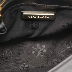 Pre Owned Tory Burch Black Perforated Leather Bryant Flap Shoulder Bag
