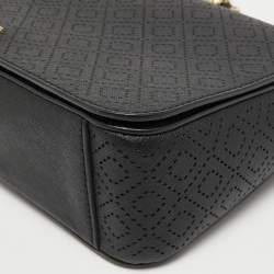 Pre Owned Tory Burch Black Perforated Leather Bryant Flap Shoulder Bag