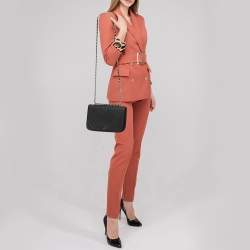 Pre Owned Tory Burch Black Perforated Leather Bryant Flap Shoulder Bag