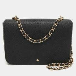 Pre Owned Tory Burch Black Perforated Leather Bryant Flap Shoulder Bag