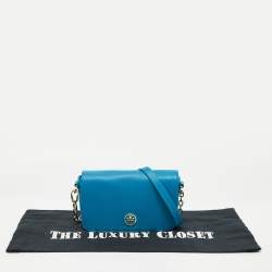 Pre Owned Tory Burch Teal Blue Saffiano Leather Robinson Flap Shoulder Bag