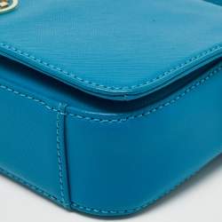 Pre Owned Tory Burch Teal Blue Saffiano Leather Robinson Flap Shoulder Bag
