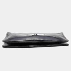 Pre Owned Tory Burch Black Leather Reva Flap Clutch