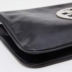 Pre Owned Tory Burch Black Leather Reva Flap Clutch
