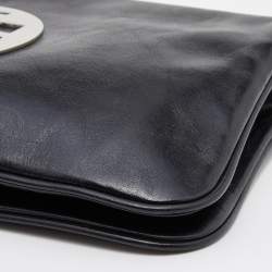 Pre Owned Tory Burch Black Leather Reva Flap Clutch