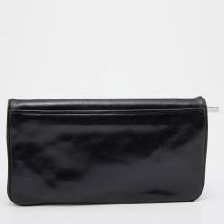 Pre Owned Tory Burch Black Leather Reva Flap Clutch
