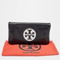 Pre Owned Tory Burch Black Leather Reva Flap Clutch