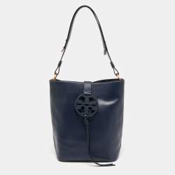 Pre Owned Tory Burch Dark Blue Leather Miller Hobo