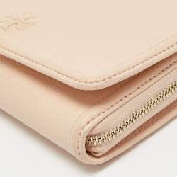 Pre Owned Tory Burch Peach Leather Thea Flap Crossbody Bag