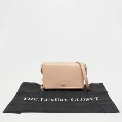 Pre Owned Tory Burch Peach Leather Thea Flap Crossbody Bag