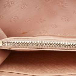 Pre Owned Tory Burch Peach Leather Thea Flap Crossbody Bag