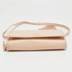 Pre Owned Tory Burch Peach Leather Thea Flap Crossbody Bag