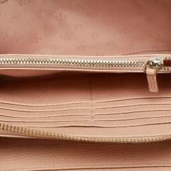Pre Owned Tory Burch Peach Leather Thea Flap Crossbody Bag