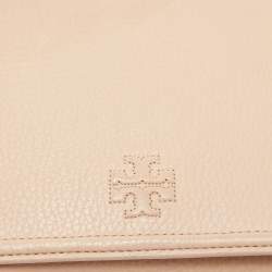 Pre Owned Tory Burch Peach Leather Thea Flap Crossbody Bag