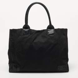 Pre Owned Tory Burch Black Nylon and Python Embossed Suede Ella Tote
