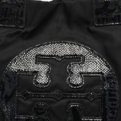 Pre Owned Tory Burch Black Nylon and Python Embossed Suede Ella Tote
