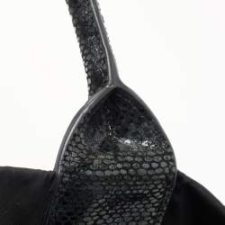 Pre Owned Tory Burch Black Nylon and Python Embossed Suede Ella Tote