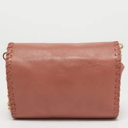 Pre Owned Tory Burch Dusty Rose Leather Marion Whipstitch Shoulder Bag