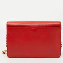 Pre Owned Tory Burch Red Leather Kira Envelope Flap Shoulder Bag