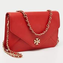 Pre Owned Tory Burch Red Leather Kira Envelope Flap Shoulder Bag