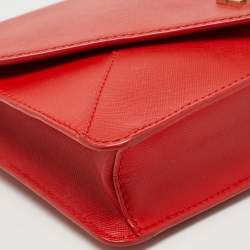 Pre Owned Tory Burch Red Leather Kira Envelope Flap Shoulder Bag