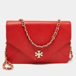Pre Owned Tory Burch Red Leather Kira Envelope Flap Shoulder Bag