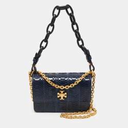 Tory Burch kira leather tote royal navy grained leather snap