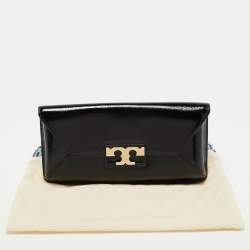 Pre Owned Tory Burch Black Textured Patent Leather Gigi Clutch