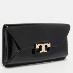 Pre Owned Tory Burch Black Textured Patent Leather Gigi Clutch